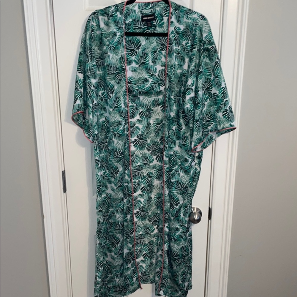 Tropical Leaf Print Kimono